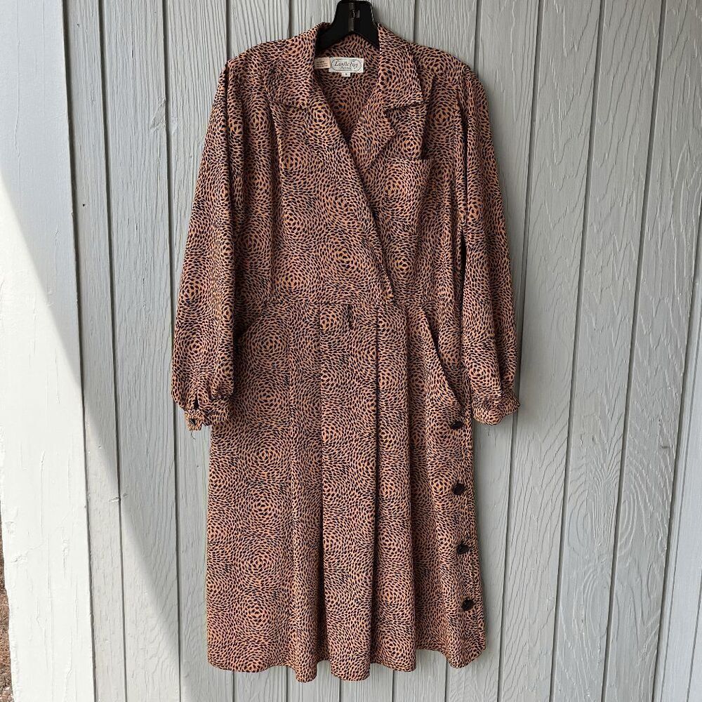 Vintage Leslie Fay Petite Swirl Print Midi Dress w/ Pockets Size M/L